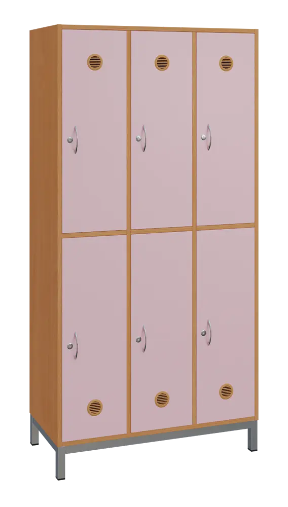 SBS-2233 šatní skříň 6-boxová, 1800x900x400 mm, kovové nohy, korpus buk royal, dvířka pastelově růžová